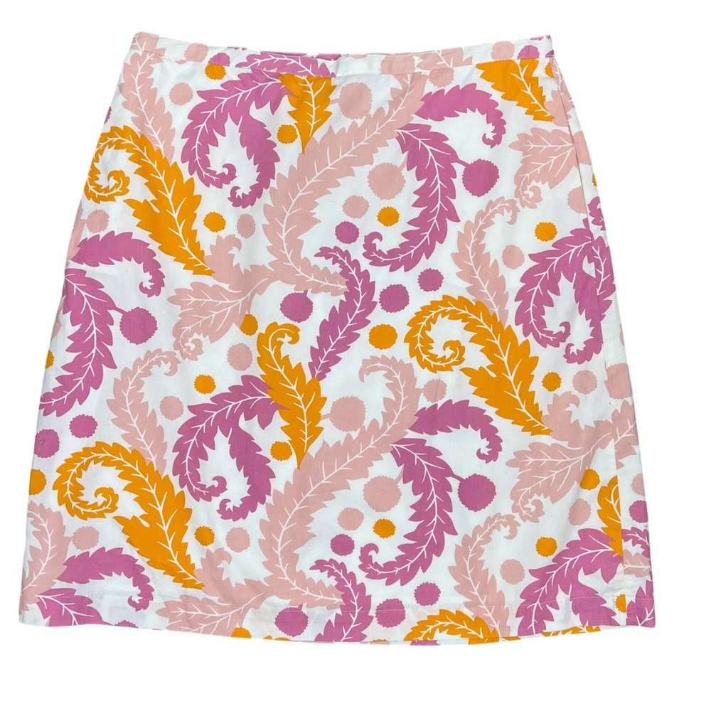 Boden Womens Pink Orange Leaf Print 100% Cotton Preppy Mini Skirt Resort US 10R